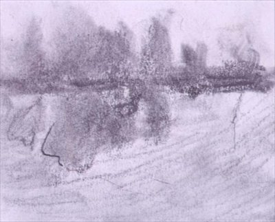 Skupina stromů odrážející se ve vodě (pastel a mytí na papíře) od Hercules Brabazon Brabazon