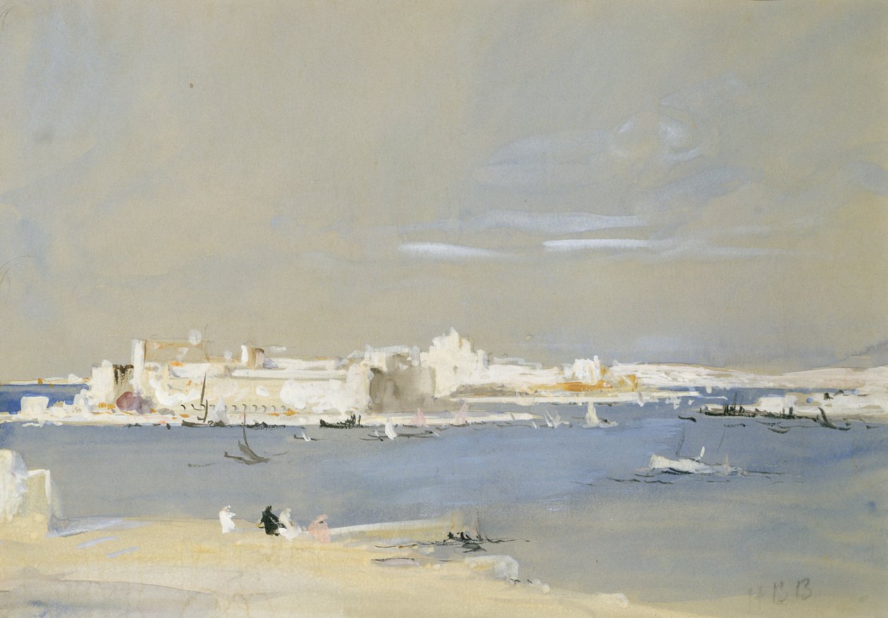 The Harbour, Valletta, Malta (wc a barva karoserie na tónovaném papíře) od Hercules Brabazon Brabazon