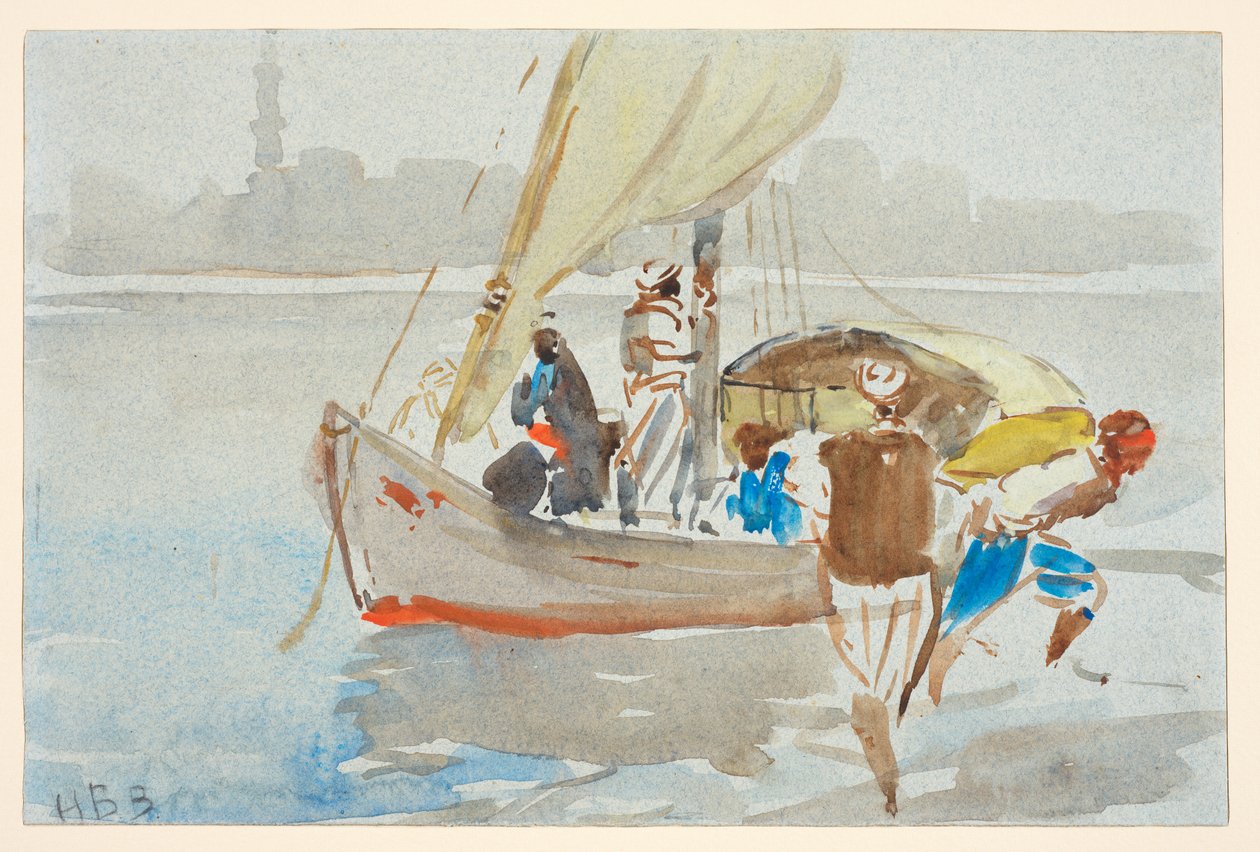 Pohled na Káhiru (?) (dříve „Pohled na Benátky“), cca 1860-97 (akvarel na světle modrém tkaném papíře, položen) od Hercules Brabazon Brabazon