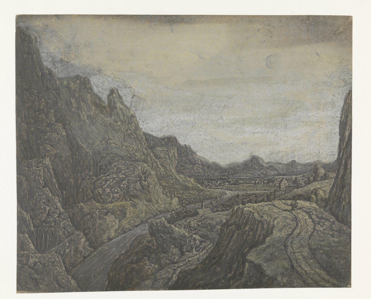 Skalnatá krajina se silnicí a řekou od Hercules Segers