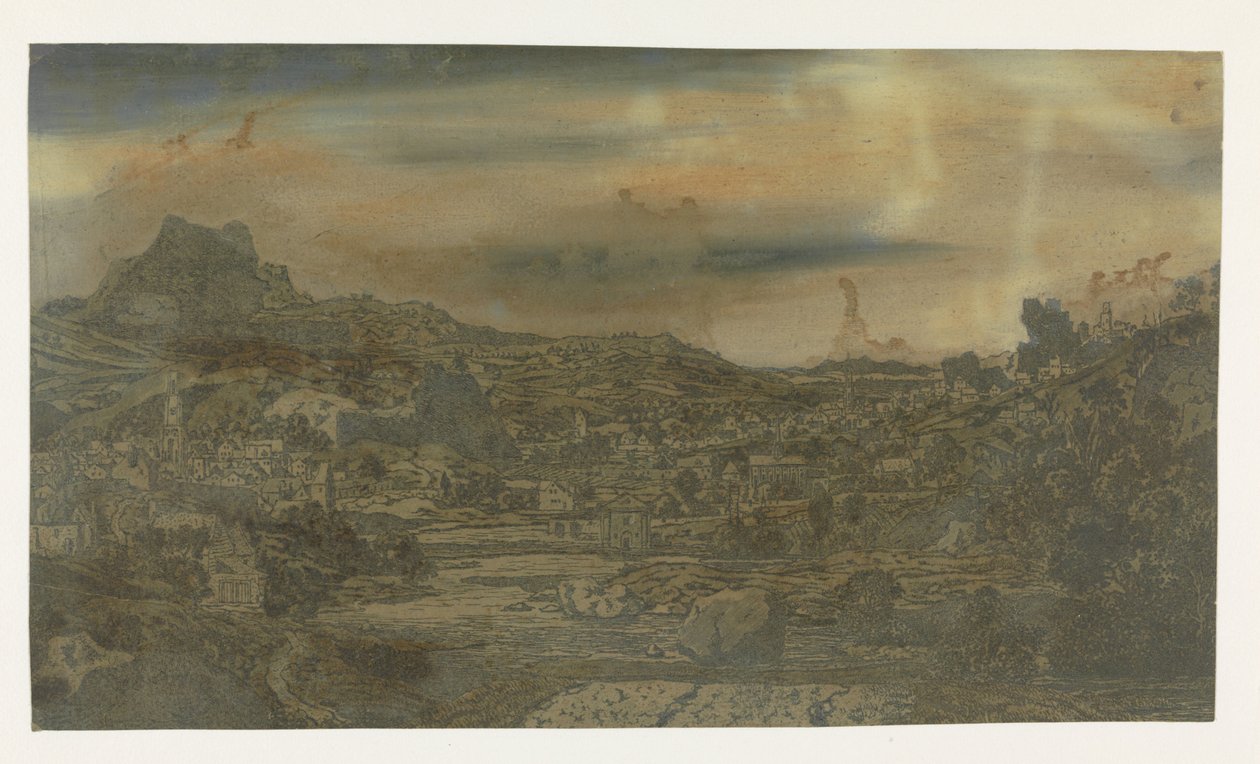 Údolí s řekou a město se čtyřmi věžemi od Hercules Segers