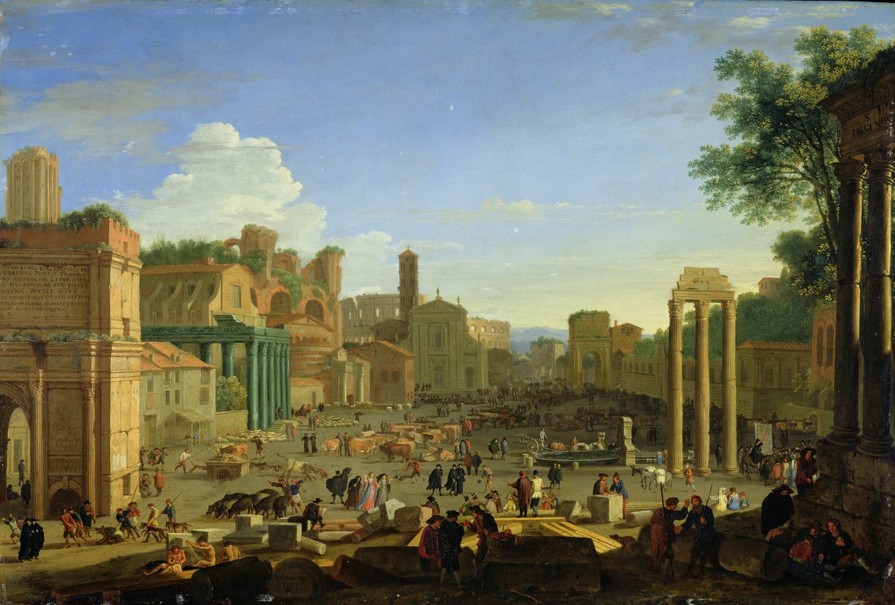 Pohled na Campo Vaccino v Římě, kolem roku 1631 (olej na mědi) od Herman van Swanevelt