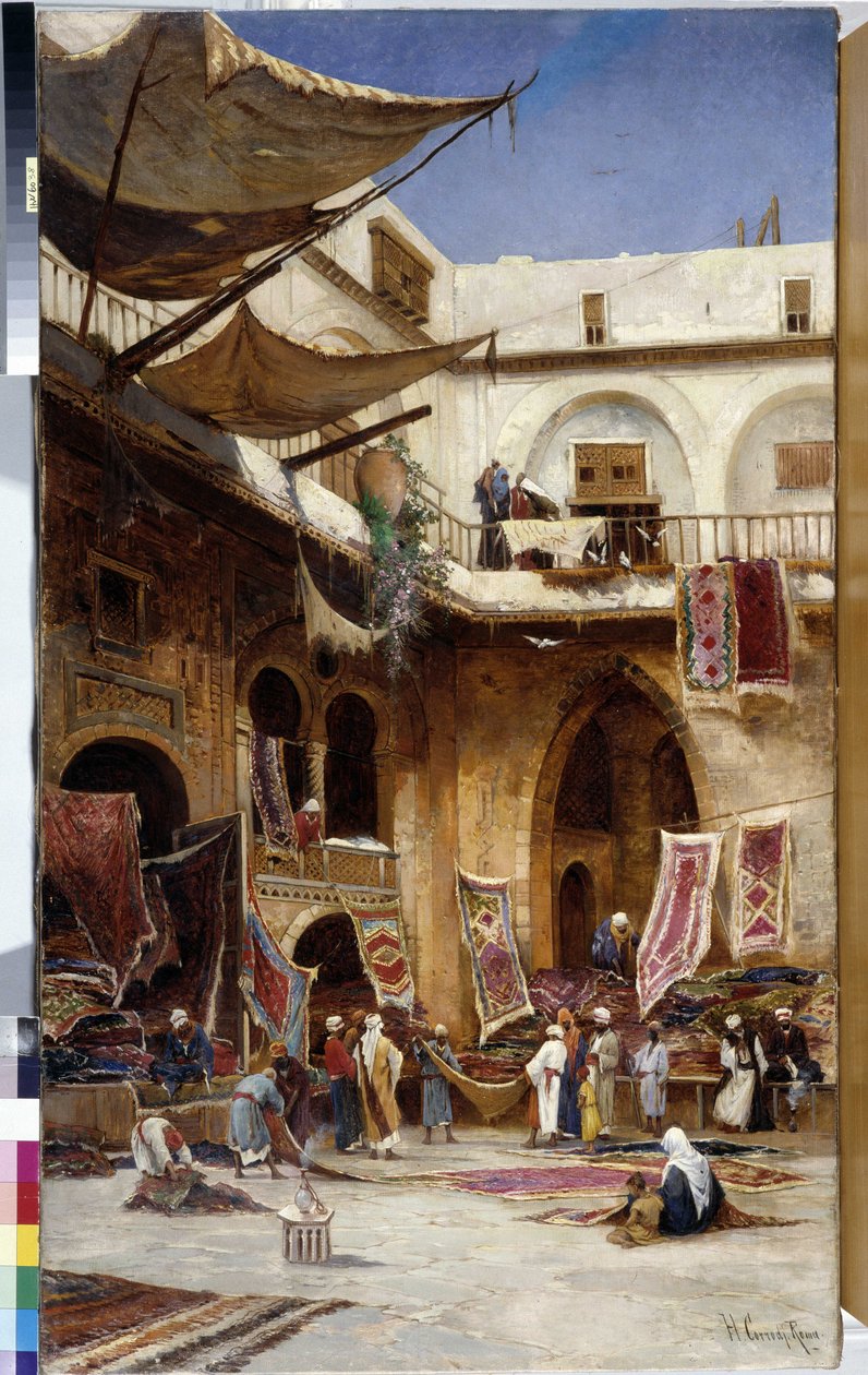 Prodejce koberců v ulicích istanbulské čtvrti Stamboul. Krocan. Malba Hermana Davida Salomona Corrodiho (1844-1905) cm 110x81 Olej na plátně Povinná zmínka: Založení sbírky pozdravy Provence Marseille od Herman David Salomon Corrodi