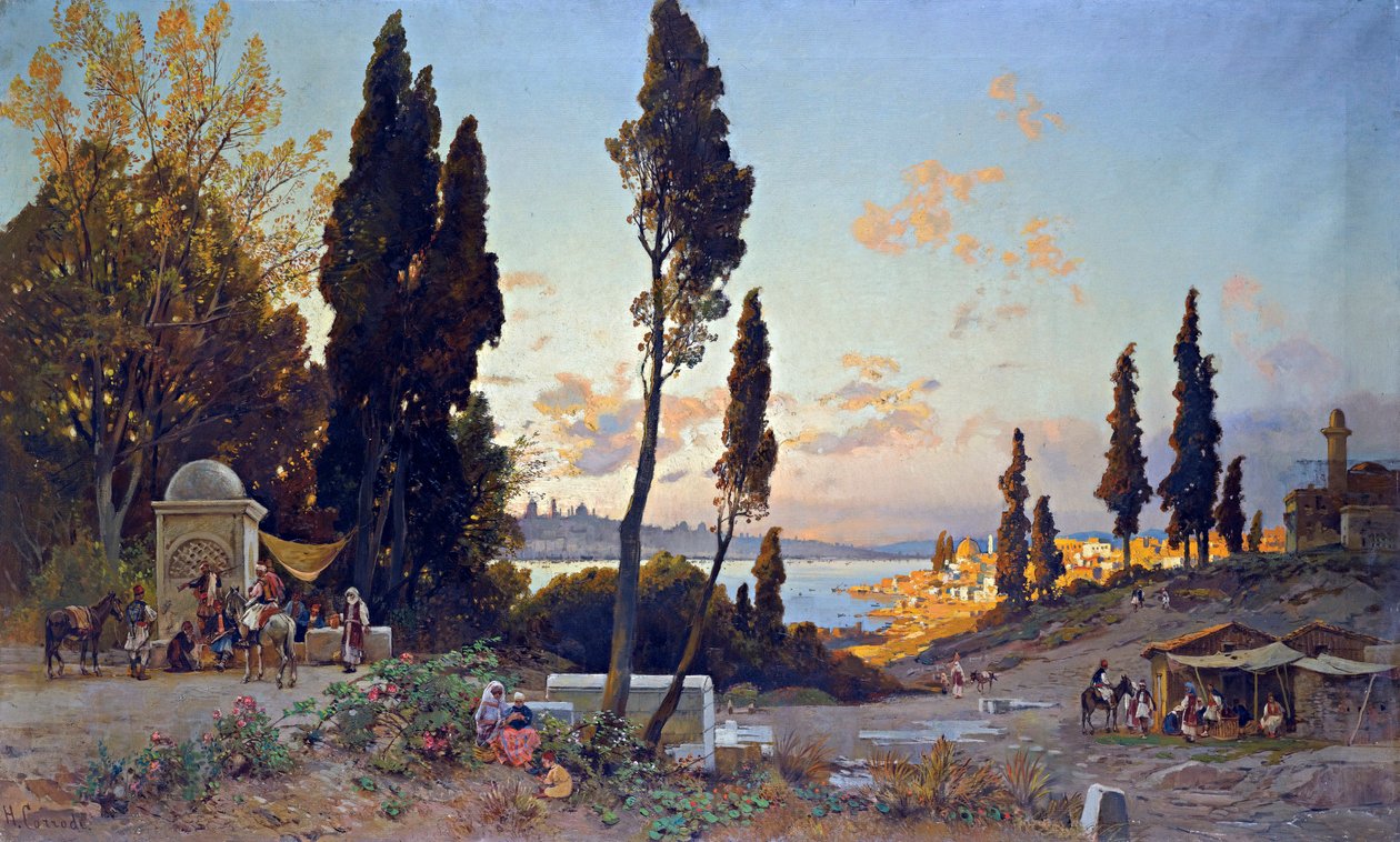 Vue du Bosphore a Constantinople - Malba Hermanna Davida Salomona Corrodiho (1844-1905), orientalismus - Pohledy přes Bospor, Konstantinopol - Olej na plátně od Hermanna Davida Salomona Corrodiho (1844-1905) - 100x166,5 cm - soukromá sbírka od Herman David Salomon Corrodi