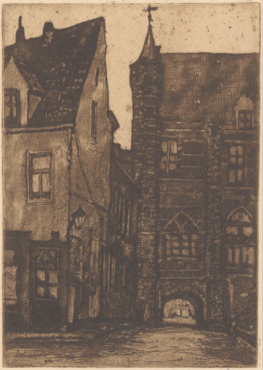Pohled na Vleeshuis v Antverpách od Herman Heuff (signed by artist)