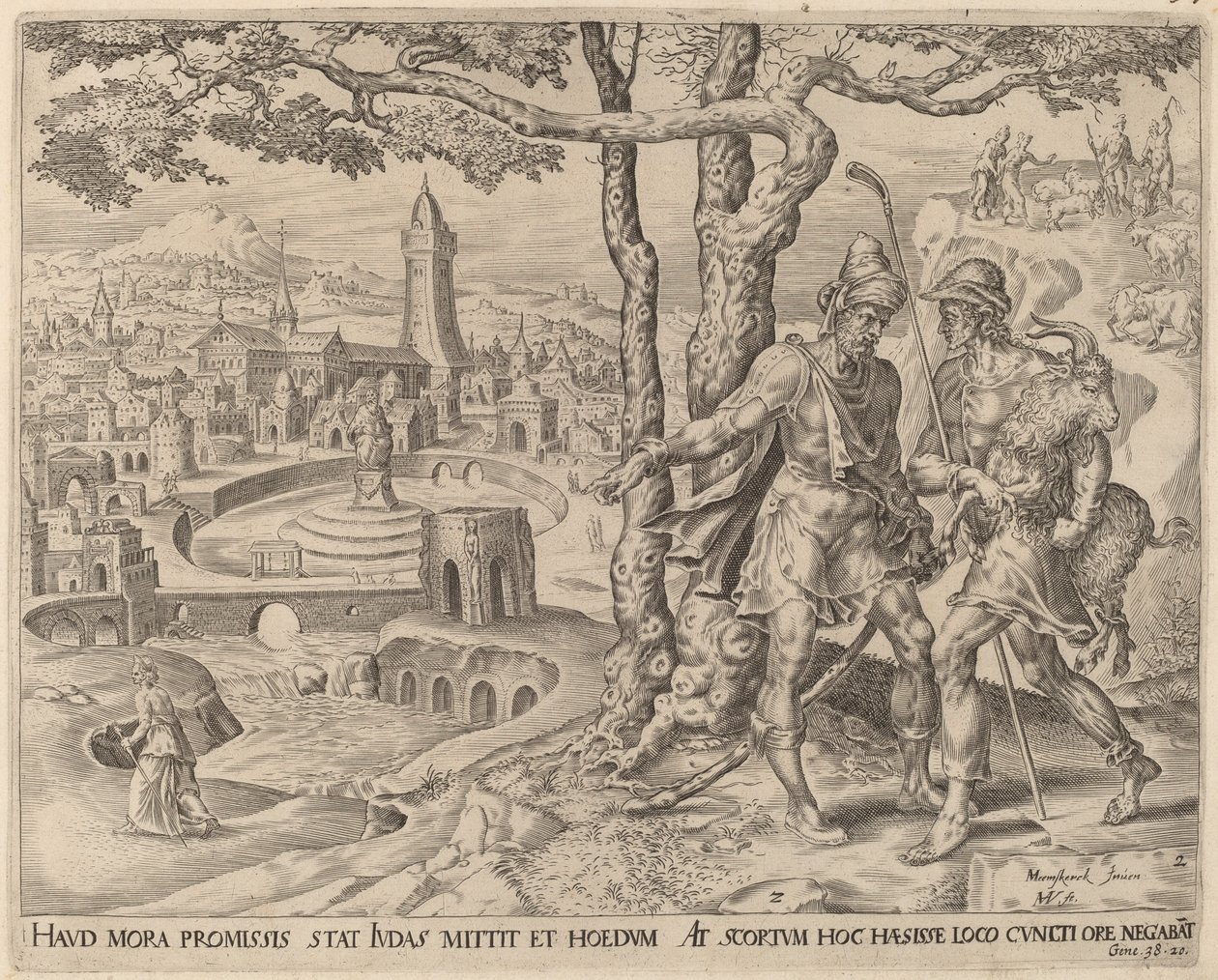 Hirah Adulamitský s dítětem od Herman Jansz Muller after Maerten van Heemskerck