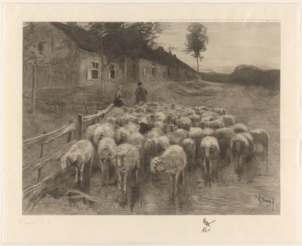 Pastýř a žena se stádem ovcí od Herman Johannes van der Weele (signed by artist)