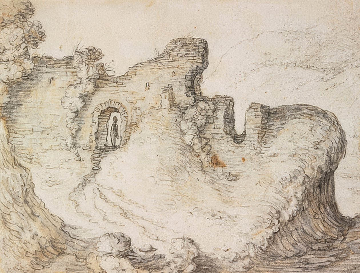 Horská krajina s ruinami. Kolem roku 1650 od Herman Saftleven