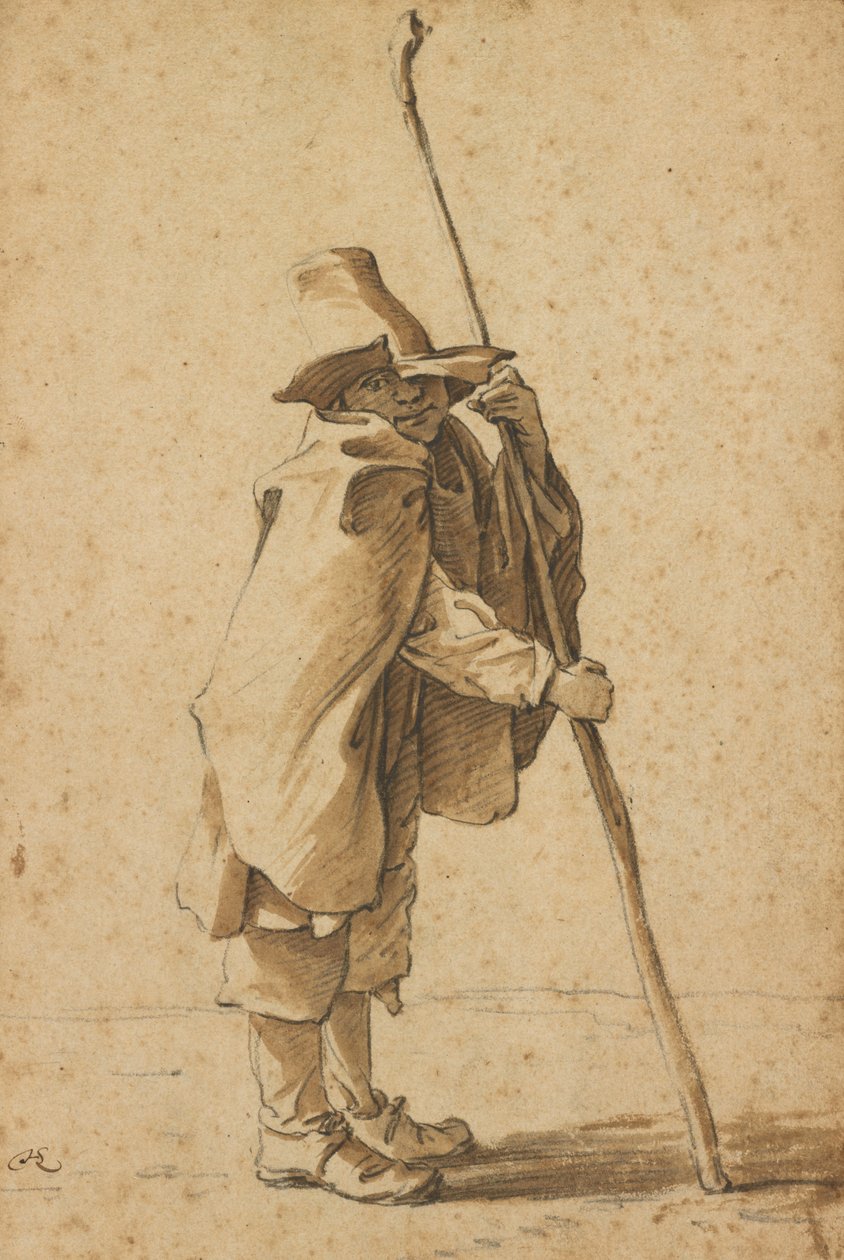 Mladý pastevec opírající se o svou "houletu" od Herman Saftleven the Younger