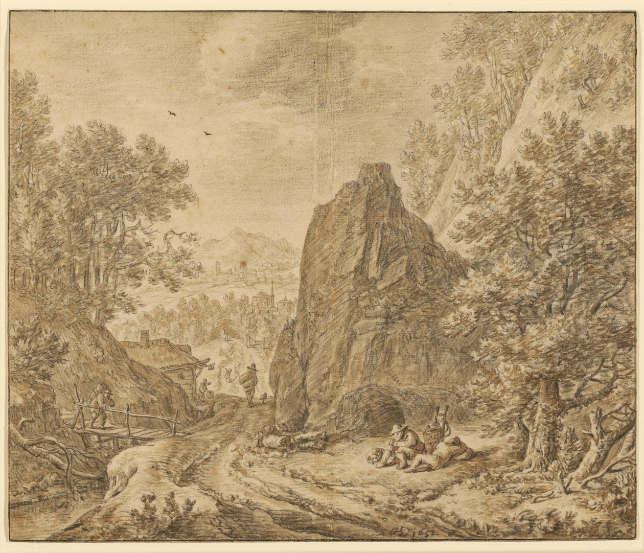 Horská krajina s postavami od Herman Saftleven the Younger