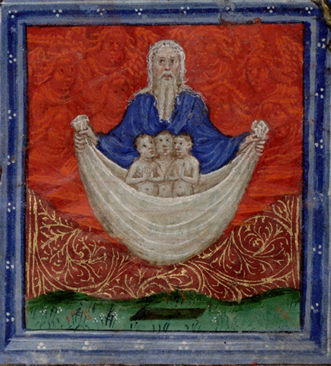 Bůh Otec se třemi dušemi byl vzkříšen z mrtvých Kniha hodin, kolem roku 1410 od Herman Scheerre