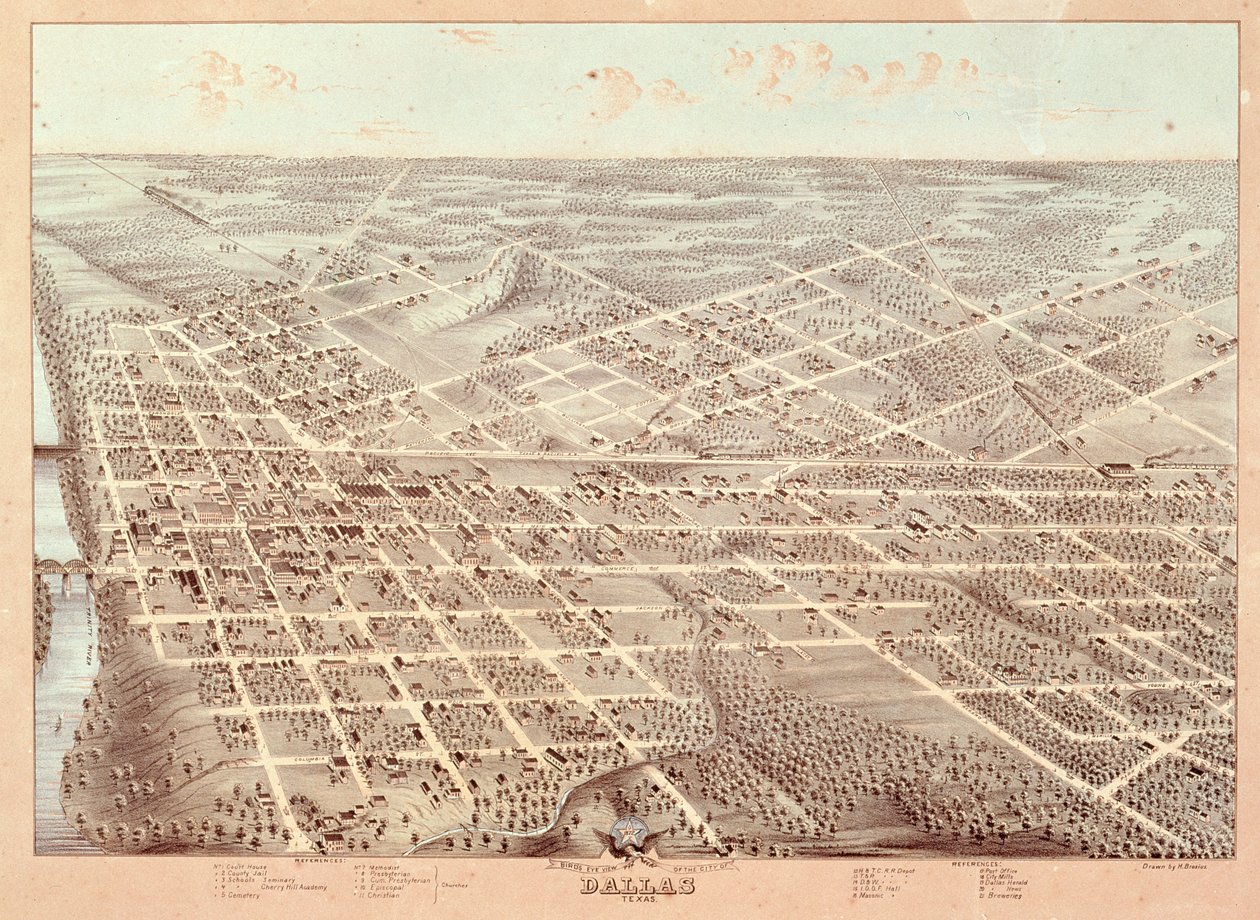 Mapa ulice Dallasu, Texas, 1872 od Herman attr. to Brosius