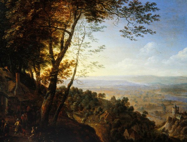 Zalesněná krajina s rolníky u chalupy (olej na desce) od Herman the Younger Saftleven