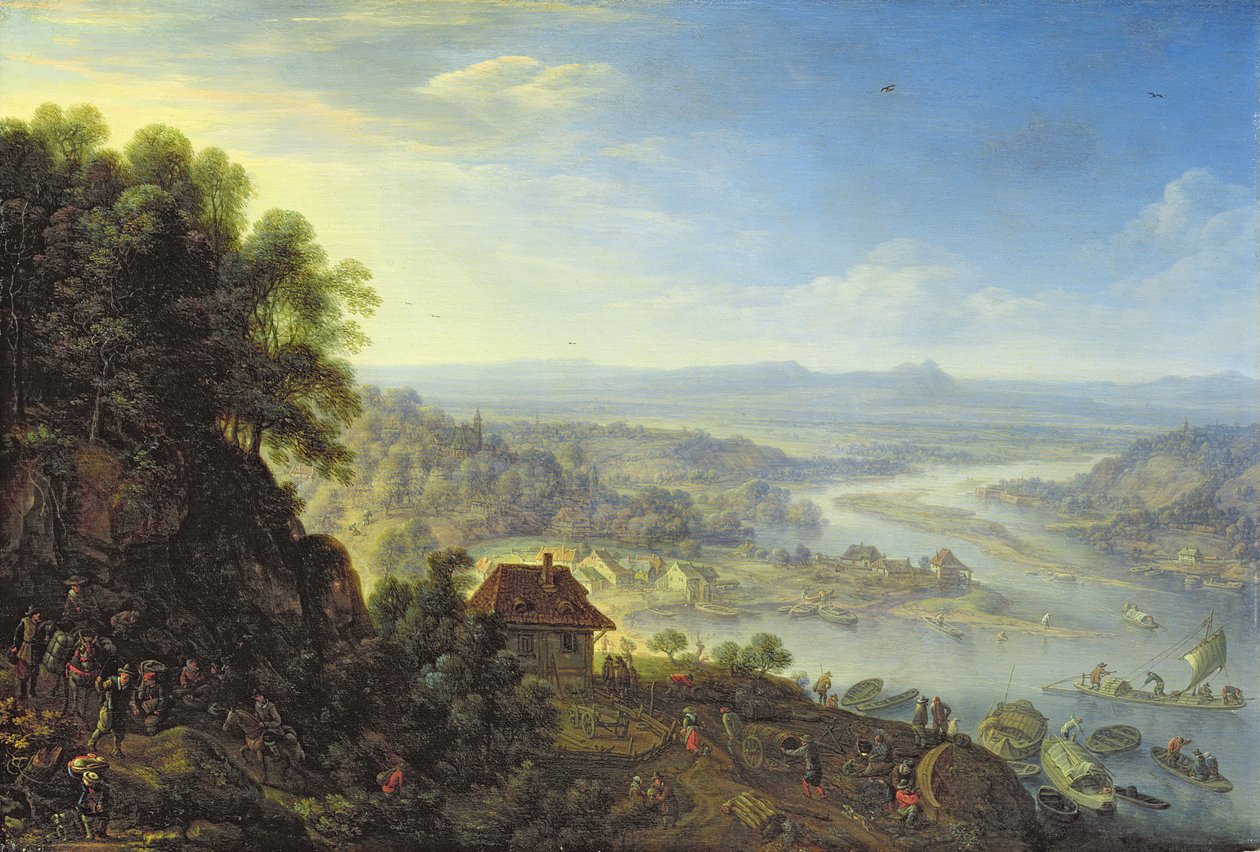 Údolí Rýna poblíž Erbachu v Rheingau (olej na dubovém panelu) od Herman the Younger Saftleven