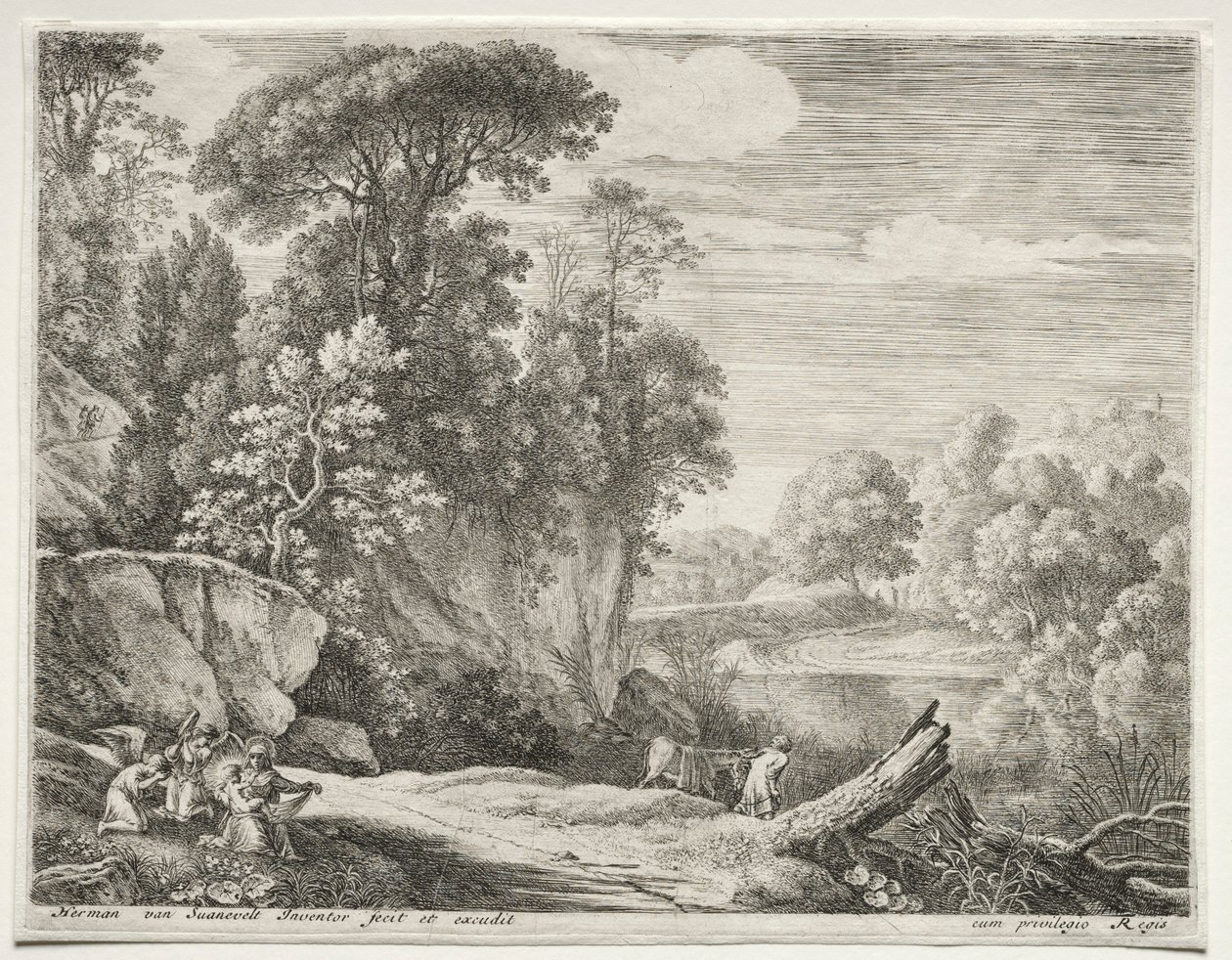 Osel vedl k řece, c. 1652-1654. od Herman van Swanevelt