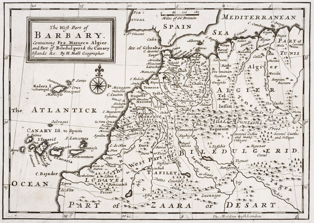 Mapa západní části Barbary, c.1720 od Hermann Moll