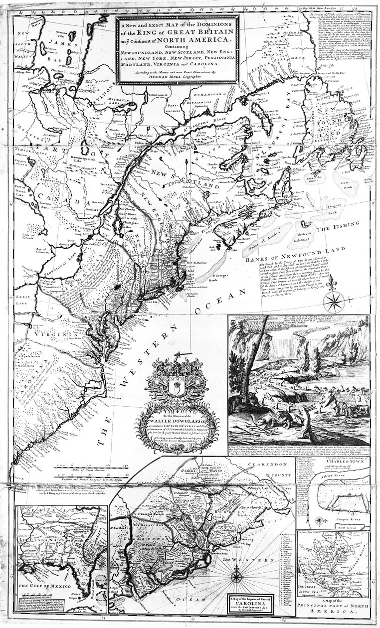 Mapa panství Velké Británie v Severní Americe, 1711 od Hermann Moll