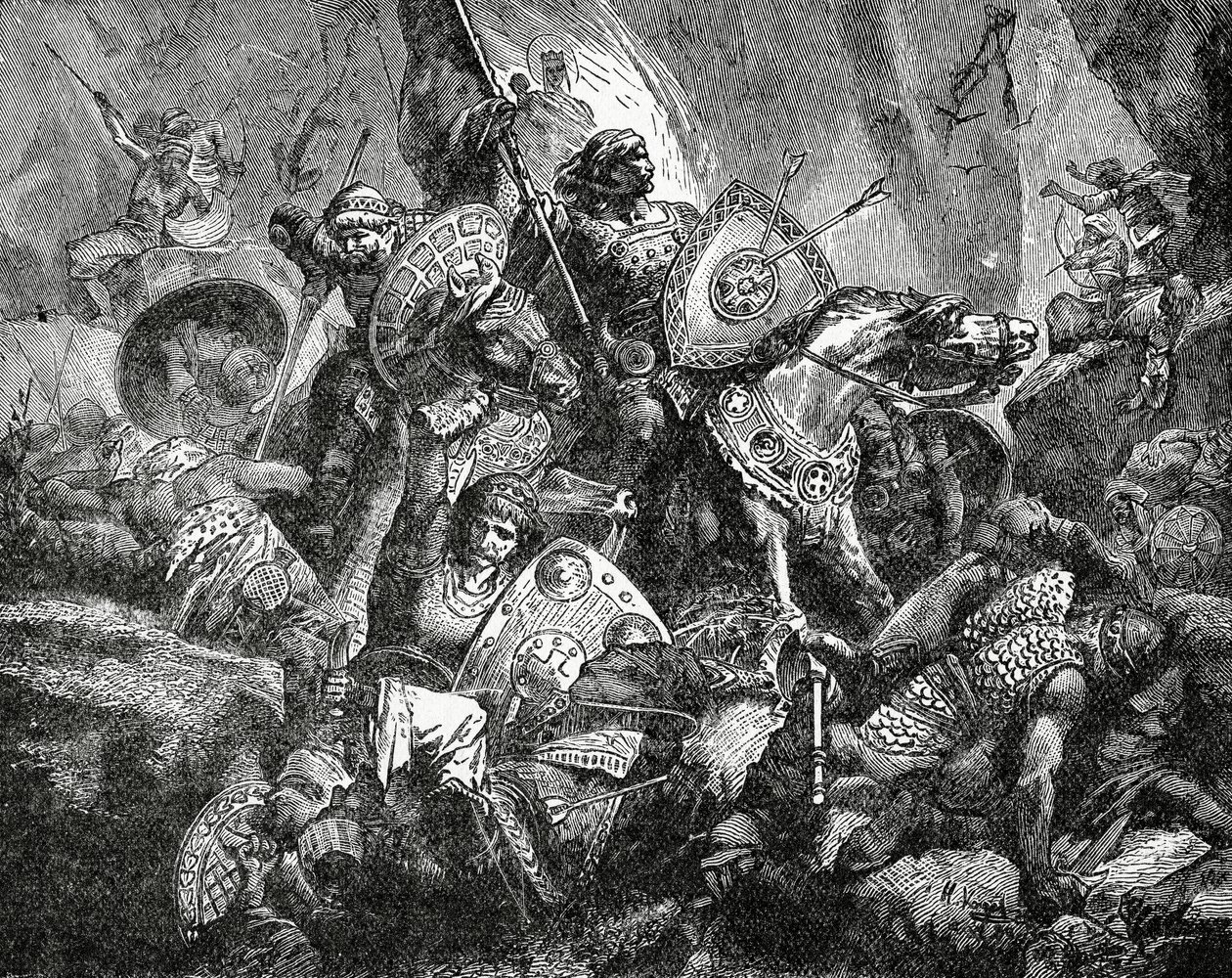 Bitva v průsmyku Ronceveaux 15. srpna 778, kolem roku 1890 od Hermann Vogel