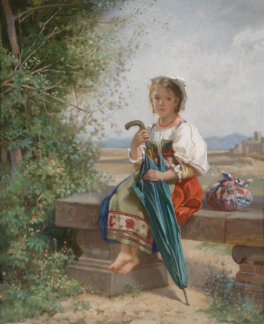 Římská dívka odpočívající v krajině Campagna od Hermann von Bohn