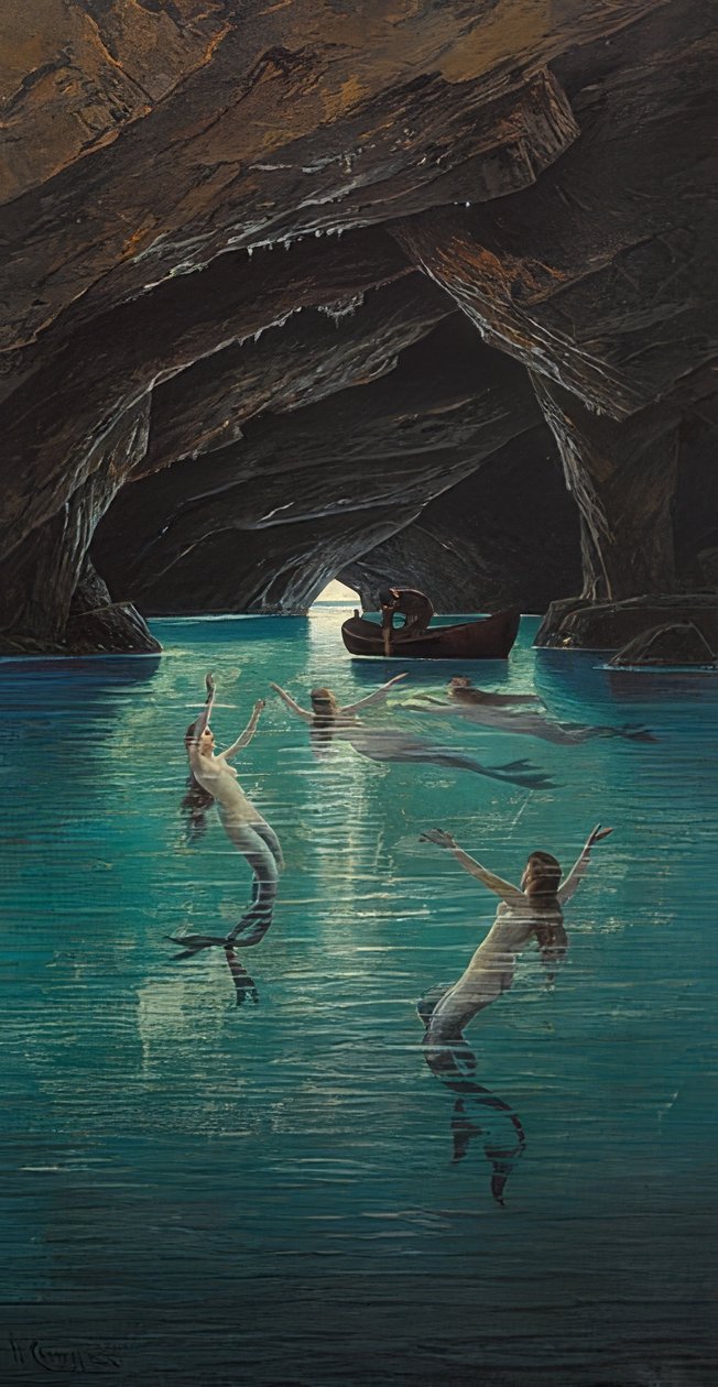 Rybář a mořské panny v Modré jeskyni na Capri od Hermann David Salomon Corrodi