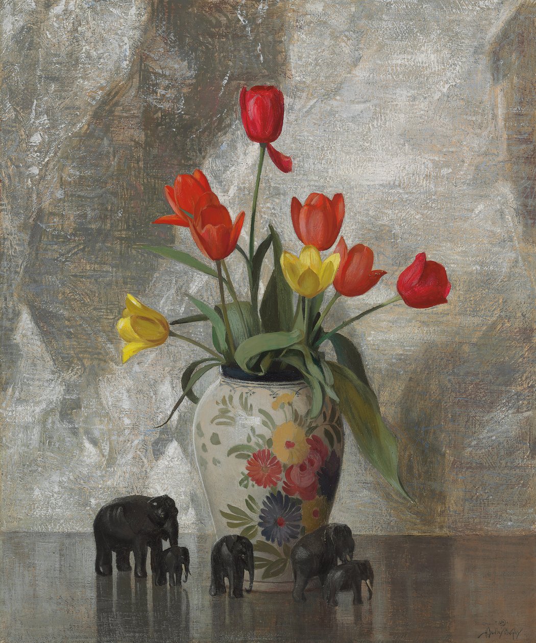 Sloni a tulipány (olej na plátně) od Hermann Dudley Murphy