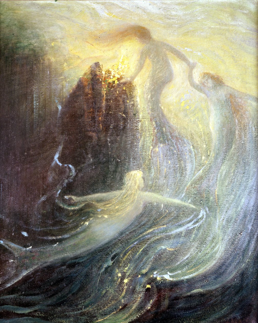 Scéna pro operu „Les filles du Rhine““ od Richarda Wagnera, vytvořenou v roce 1869: obraz Hermana Hendricha. Wagnerovo muzeum Bayreuth. od Hermann Hendrich