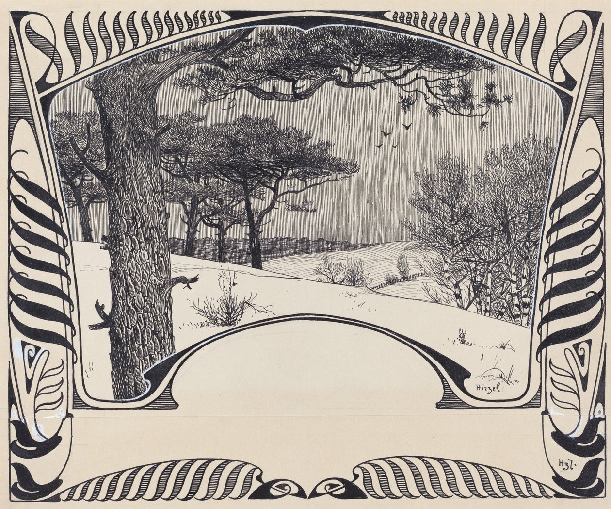 Zimní krajina uvnitř Jugendstil hranice od Hermann Hirzel
