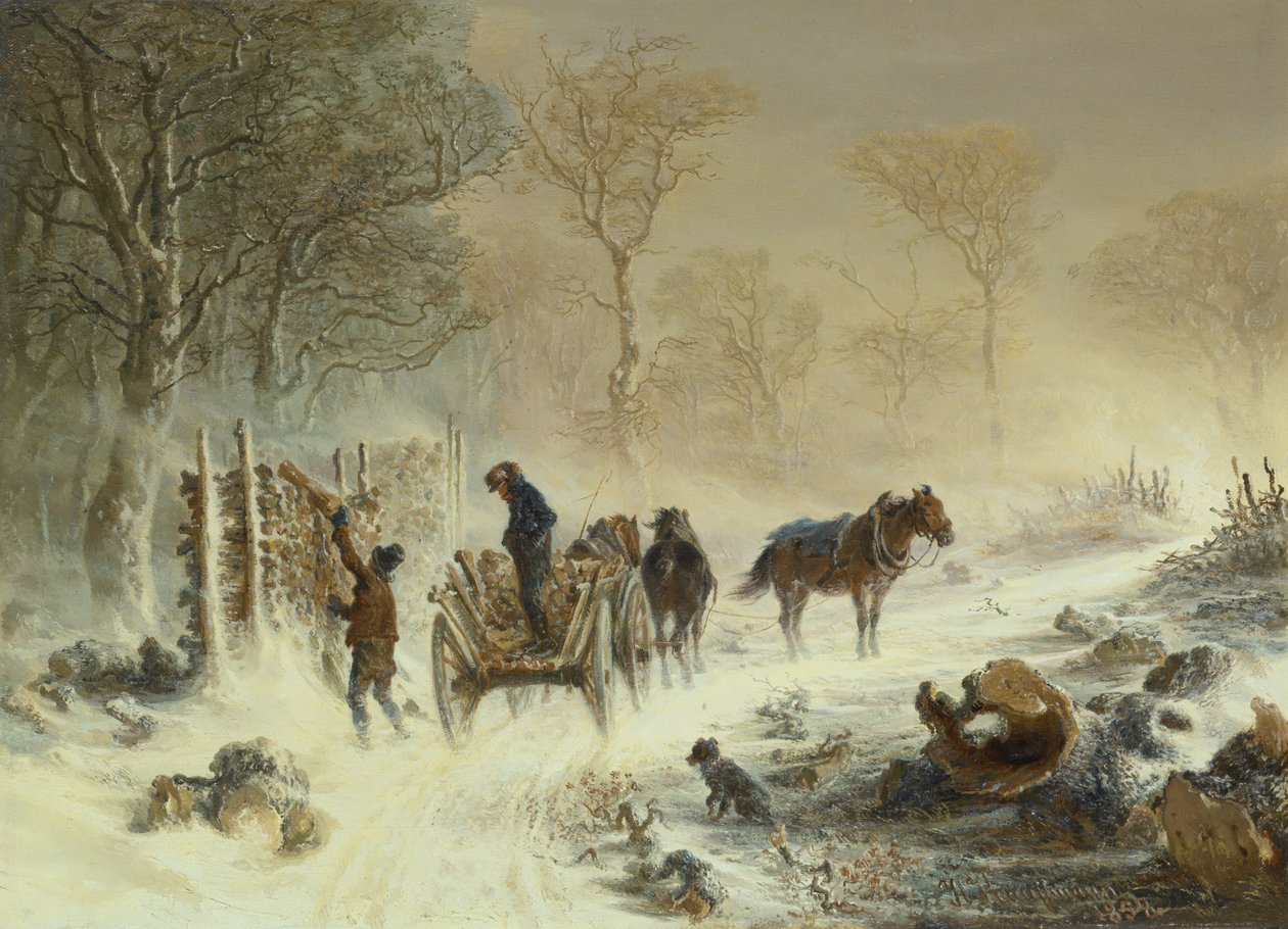 Nakládání dřeva do sněhu, 1858 od Hermann Kauffmann