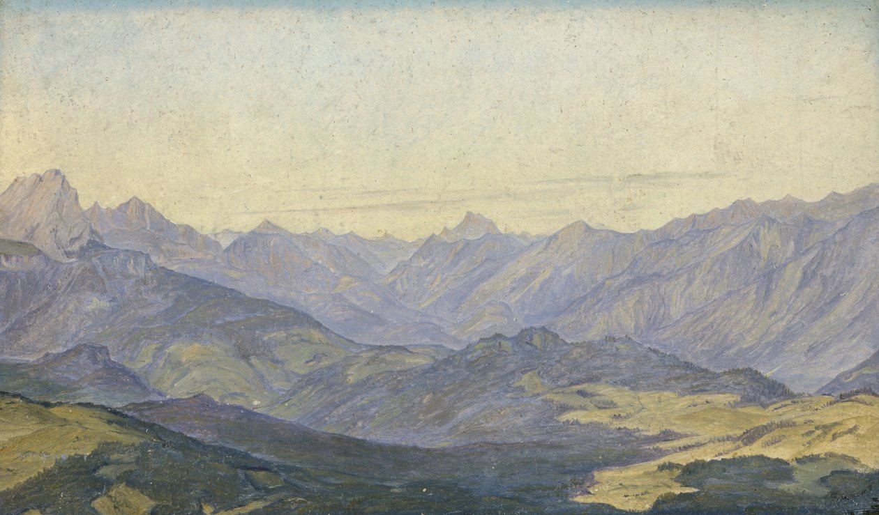 Horské údolí v Oberbayern, 1829 (olej na papíře) od Hermann Kauffmann