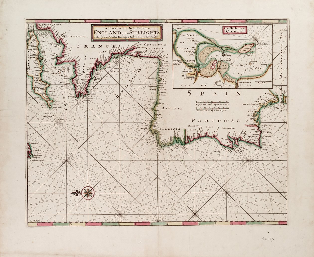 Mapa mořského pobřeží od Anglie po Streights od Hermann Moll