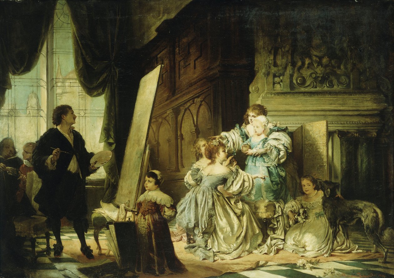 Van Dyck ve svém studiu maluje portrét Charlese, prince z Walesu, syna Karla I., 1876 od Hermann Schneider