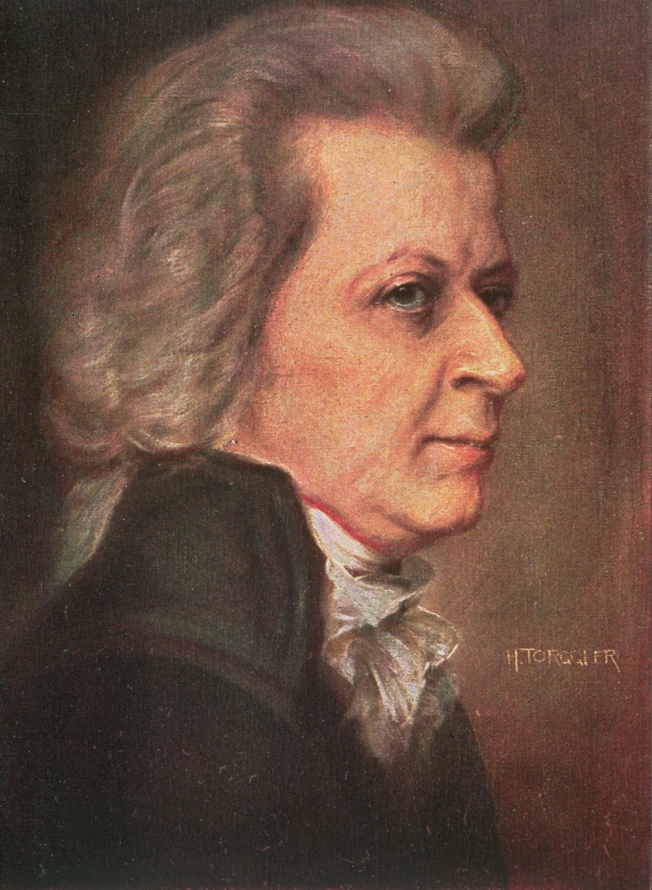 Wolfgang Amadeus Mozart (1756-91) hospoda. 1904 (barevné lito) od Hermann Torggler