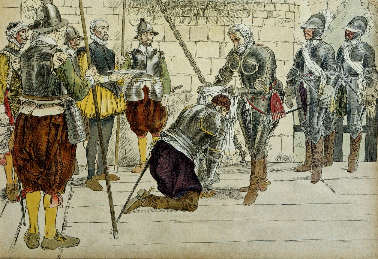 Karel II. z Cosse Brissac (Cosse-Brissac) (1562-1621 nebo 1626) učinil marechal Francie Jindřichem IV. (1553-1610) před vjezdem do Paříže 22. března 1594. Předseda obchodníků Jean Lhuillier (?) stojící vedle drží klíče od města. Ilustrace 1907 od Hermann Vogel