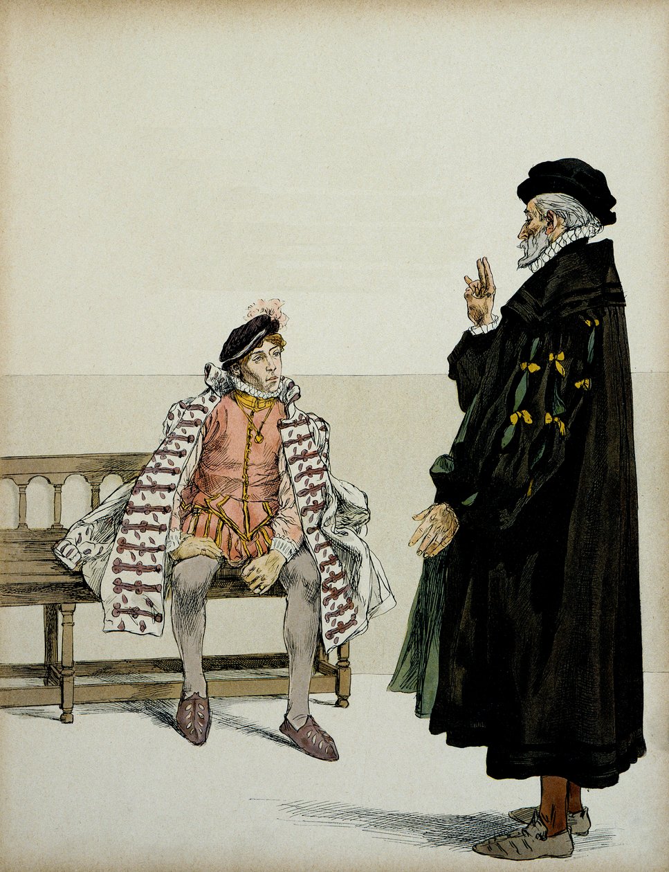 Henri IV (1553-1610) před svým profesorem La Gaucherie. Ilustrace Hermann Vogel (1856-1918) v „“ Henri IV““ od Hermann Vogel