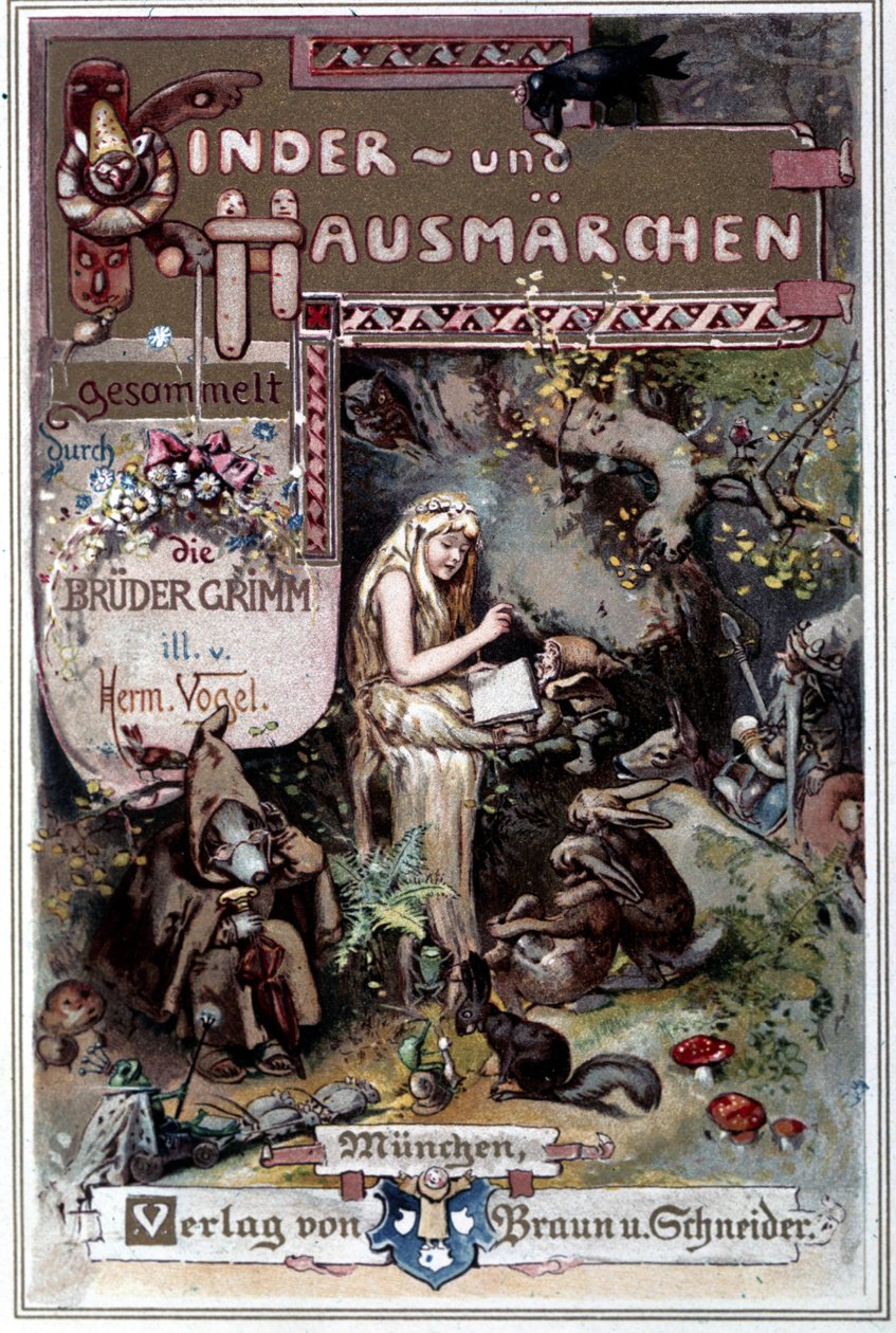 Kinder und hausmarchen (Příběh dětství a domova) 1812: bajky bratří Grimmů. Obálka Hermanna Vogela z roku 1894 zobrazující Sněhurku. od Hermann Vogel
