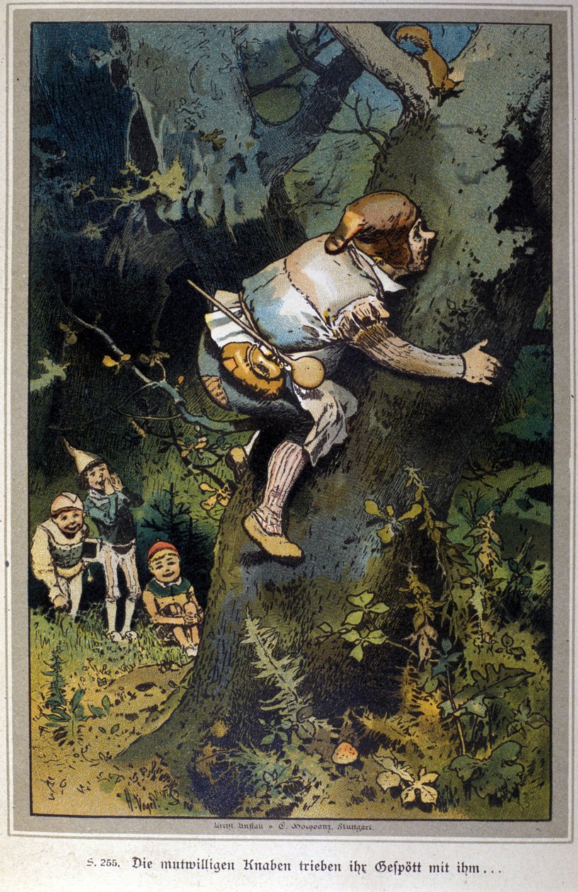 Odvážný chlapec byl všem pro posměch. Příběh bratří Jacoba Grimma (1785-1863) a Wilhelma Grimma (1786-1859). Ilustrace Vogel. od Hermann Vogel