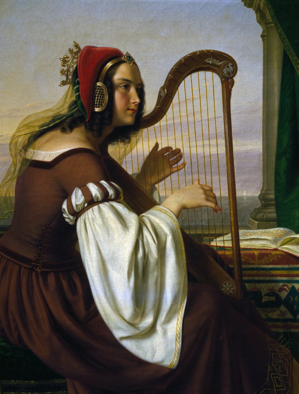 Hudba na harfu, Hermann von Hanstein (1809-1878), olej na plátně. Německo od Hermann Von Hanstein