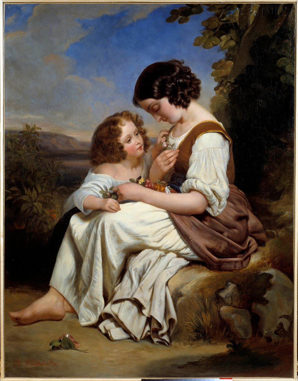 Oblíbená květina. Obraz Hermanna Winterhaltera (1808-1891), Německá škola, v.1840. Olej na plátně. Rozměr: 1,50 x 1,15 m. Lille, Muzeum výtvarných umění od Hermann Winterhalter