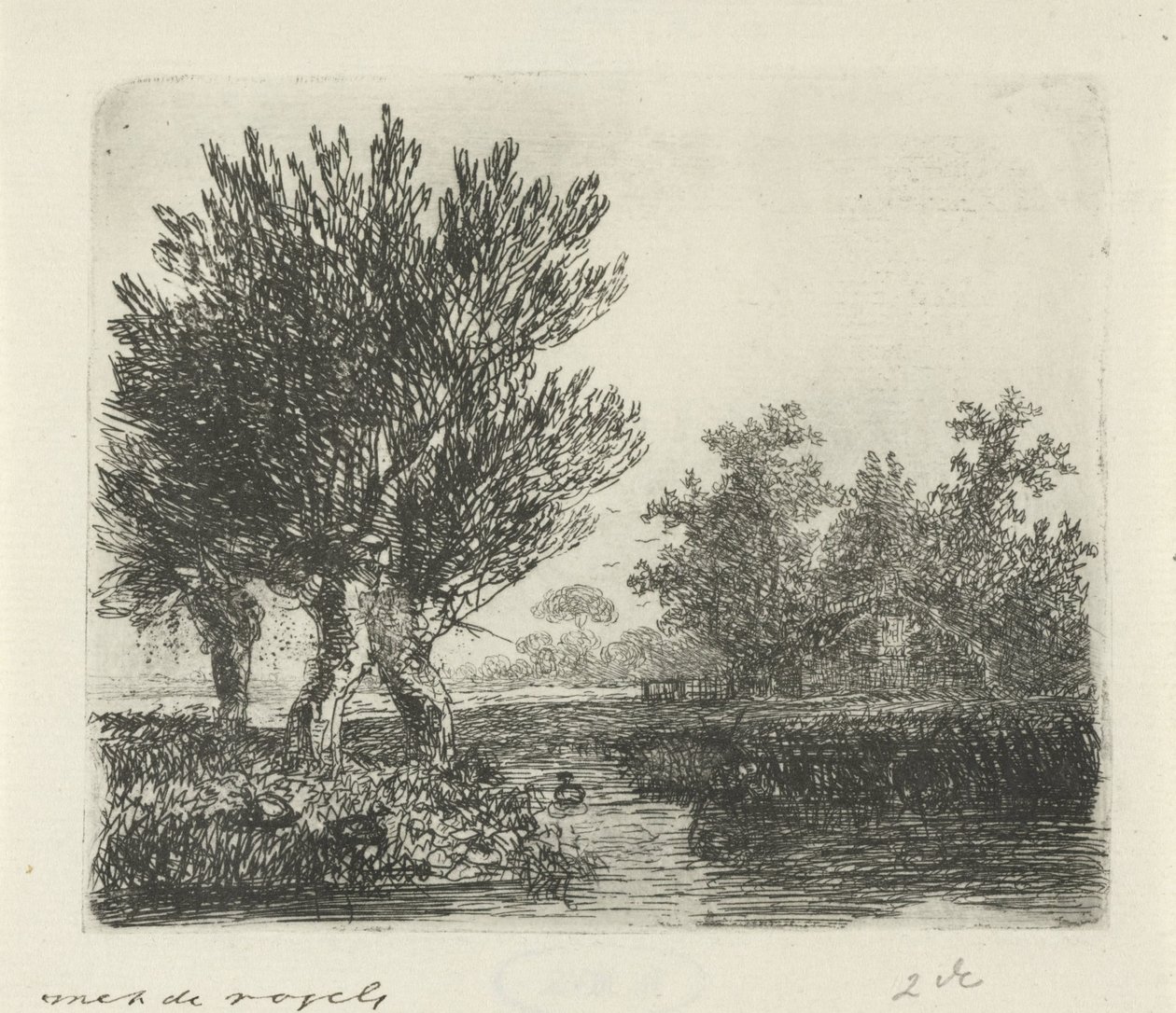 Tři vrby polard na nábřeží od Hermanus Jan Hendrik van Rijkelijkhuysen
