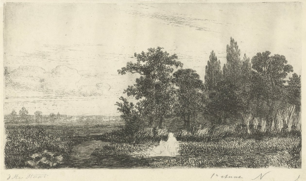 Muž a žena u potoka na okraji lesa od Hermanus Jan Hendrik van Rijkelijkhuysen