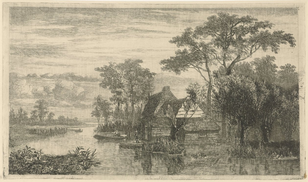 Výhled na řeku s rybáři od Hermanus Jan Hendrik van Rijkelijkhuysen