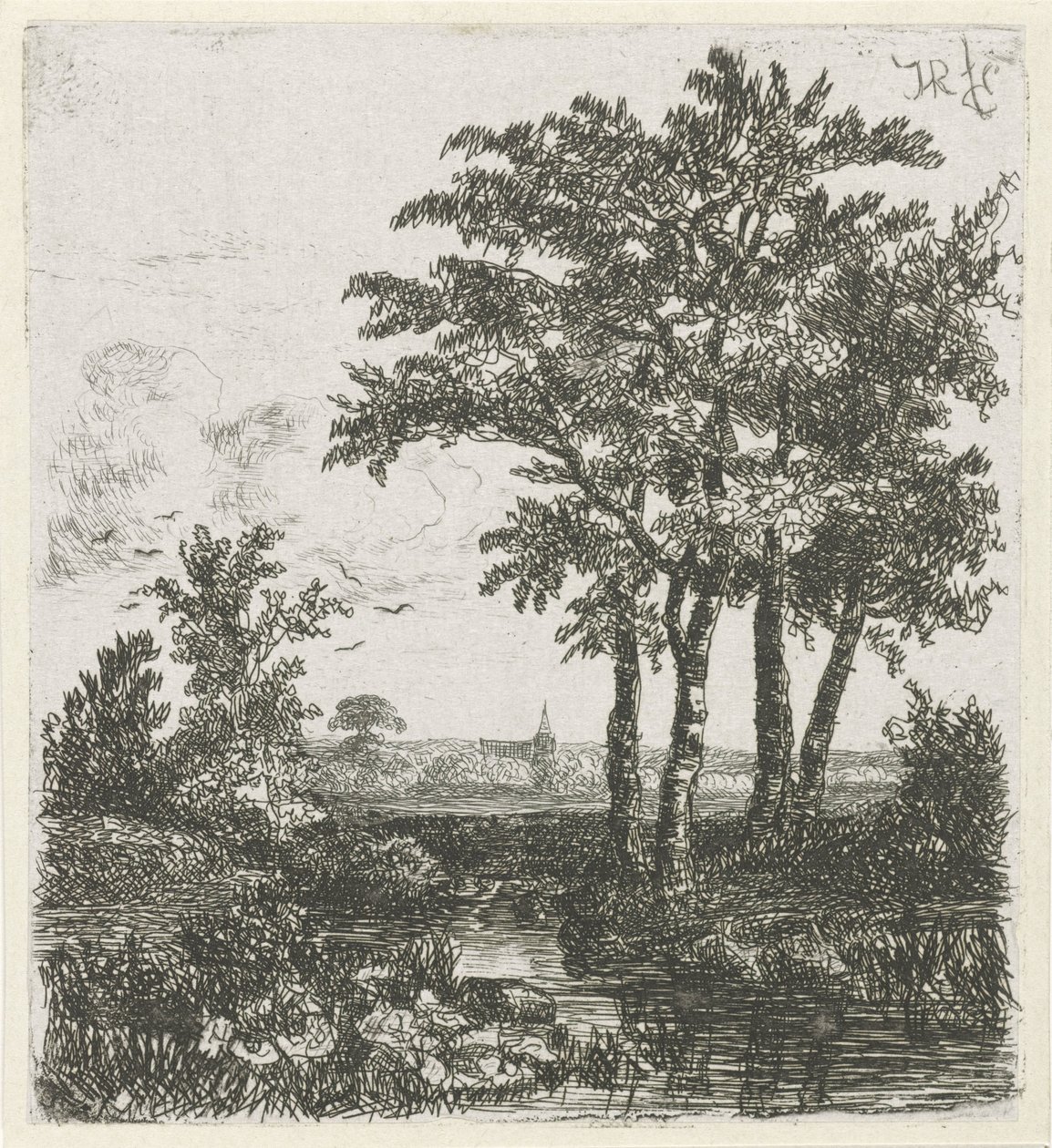 Čtyři stromy na příkopu od Hermanus Jan Hendrik van Rijkelijkhuysen