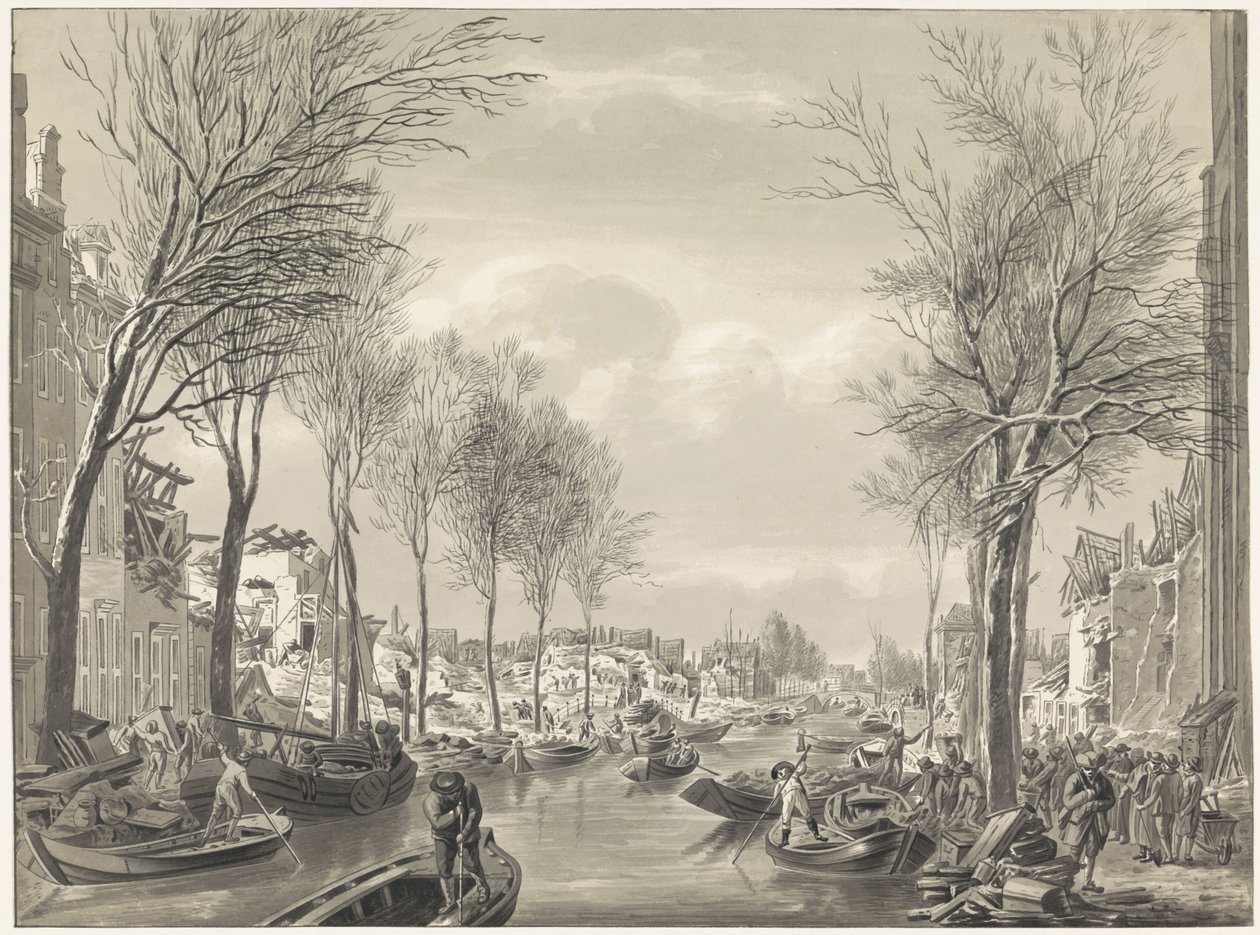 Restaurátorské práce na Steenschuur po katastrofě, 1807 od Hermanus Numan (possibly)