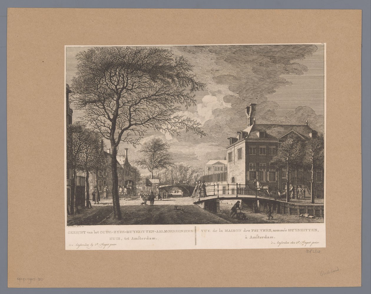 Pohled na Oudezijds Huiszithuis v Amsterdamu Pohled na Oude-Zyds-Huysziten-Almoesseniershuis, do Amsterdamu / Vue de la maison des pauvres, nommée Huyszit, à Amsterdam (název na objektu) od Hermanus Petrus Schouten (possibly)