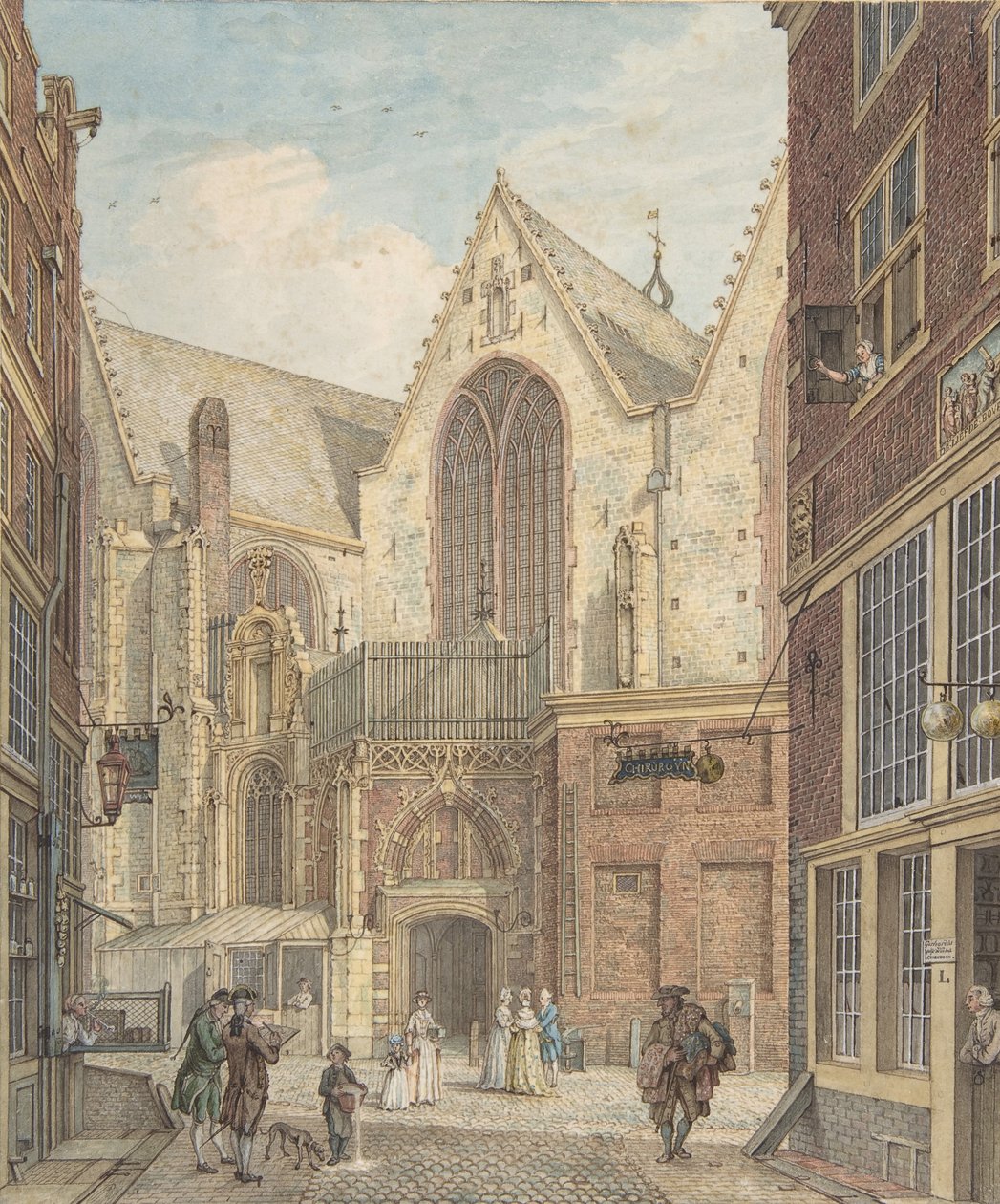 Pohled na starý kostel v Amsterdamu, n. d. od Hermanus Petrus Schouten