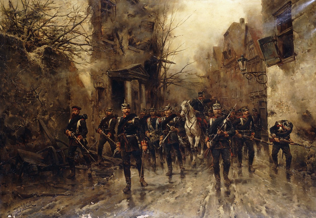 Druhá císařská pruská pěchota vjíždějící do Paříže od Hermanus Willem Koekkoek