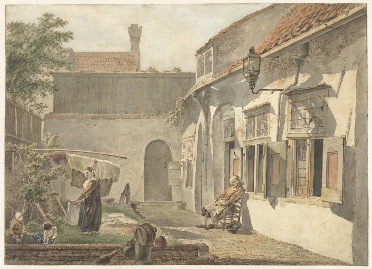 Nádvoří s postavami v Utrechtu od Hermanus van Brussel