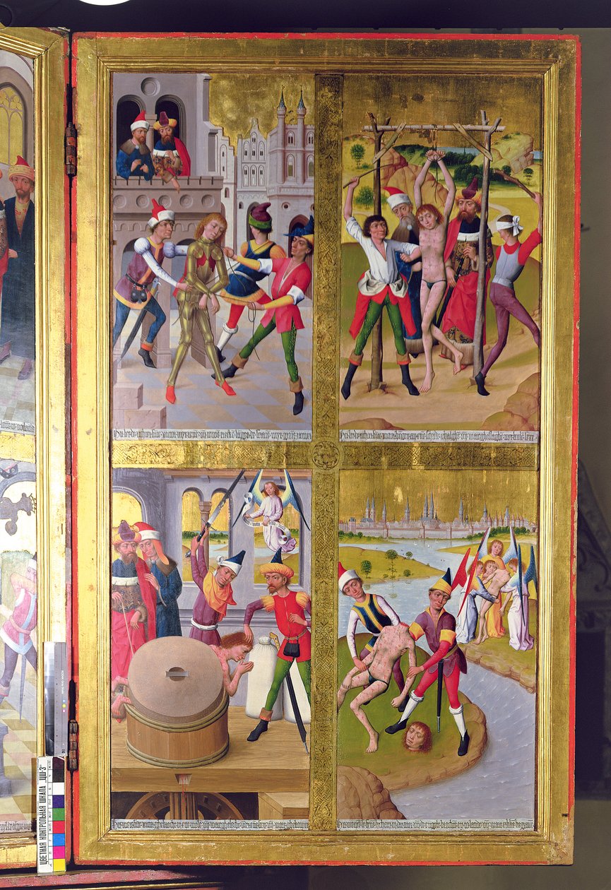 Výjevy ze života sv. Viktora z vnitřní části pravého vnějšího křídla bývalého hlavního oltáře v kostele sv. Mikuláše, 1481 (tempera na panelu) od Hermen Rode