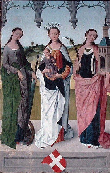 Svatá Kateřina, Panna Maria a sv. Barbora, z Hlavního oltáře kostela sv. Mikuláše, 1481 (detail) (viz 197688-90, 197692) od Hermen Rode