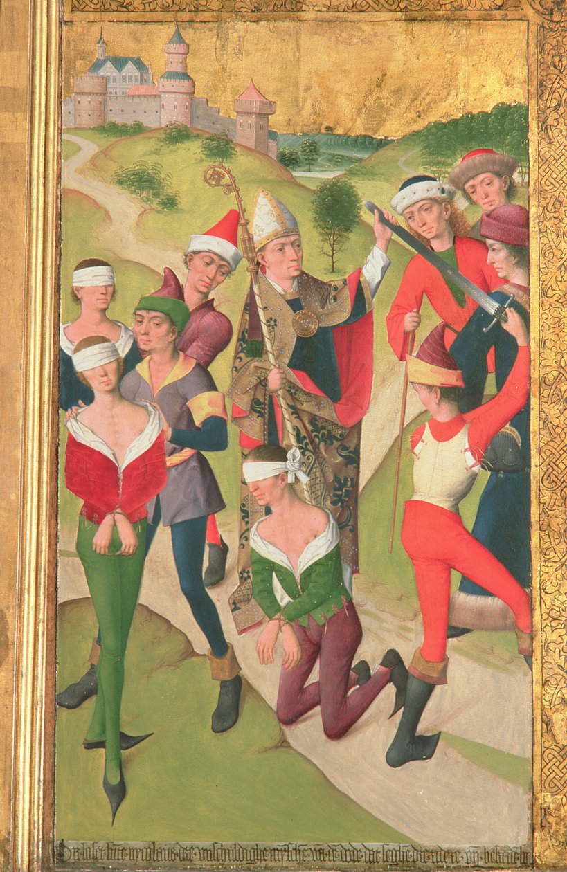 Mikuláš zachraňující tři nevinné muže před popravou, z hlavního oltáře kostela sv. Mikuláše, 1481 (detail) (viz 197688-91) od Hermen Rode